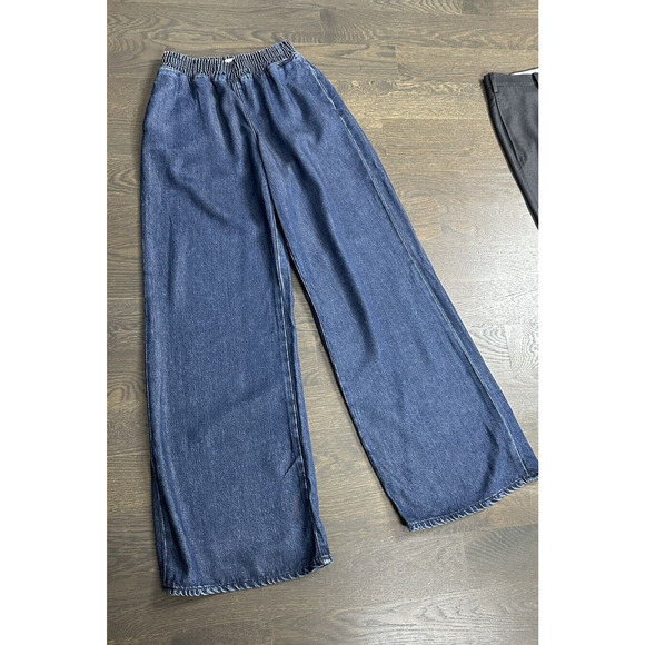 NEW Good American Pants Denim Weightless Wide Leg Pull On Elastic Waist Size 1 - Picture 3 of 5